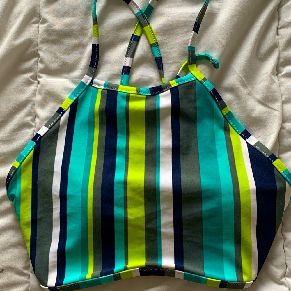 Aerie High Neck Vertical Striped Bikini Top